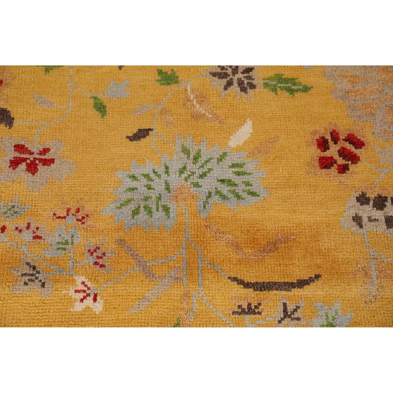 Floral Yellow Heriz Serapi Indian Area Rug Hand-Knotted Wool Carpet - 7'9" x 9'11"