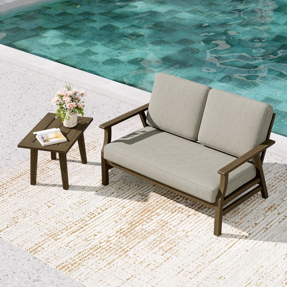 2-Piece Teak Outdoor Loveseat Set with Table.