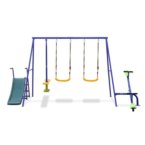 slide 2 of 8, Swing Sets for Backyard, 5 In 1 Swing Set, Heavy-Duty Swingset Outdoor, 700LBS Metal Swing with Stand, Swing Set with Slide Multicolor