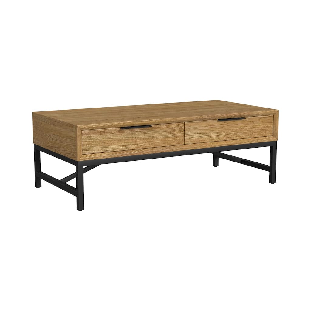 Newport 2-Drawer Wood Coffee Table, Natural Oak