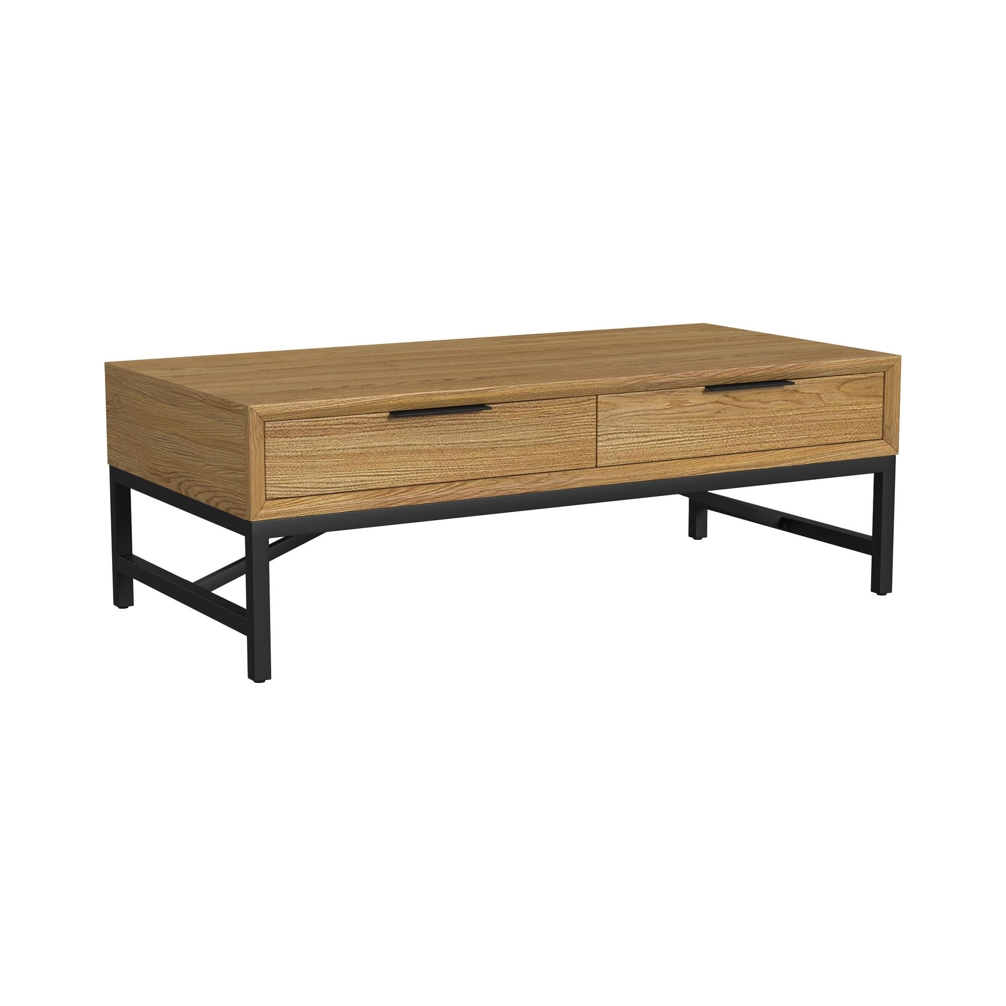 Newport 2-Drawer Wood Coffee Table, Natural Oak