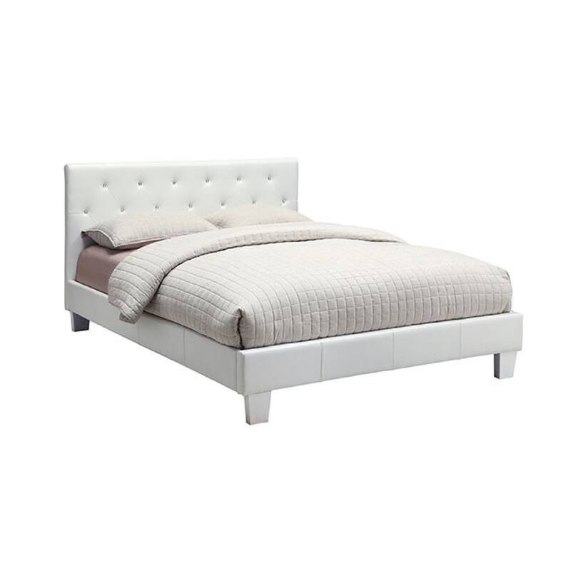 Legy Twin Size Bed, Button Tufted White Faux Leather Upholstery