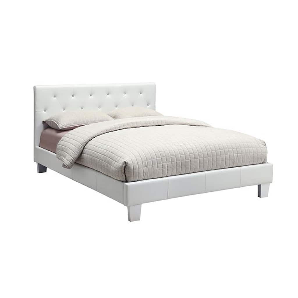 Legy Twin Size Bed, Button Tufted White Faux Leather Upholstery