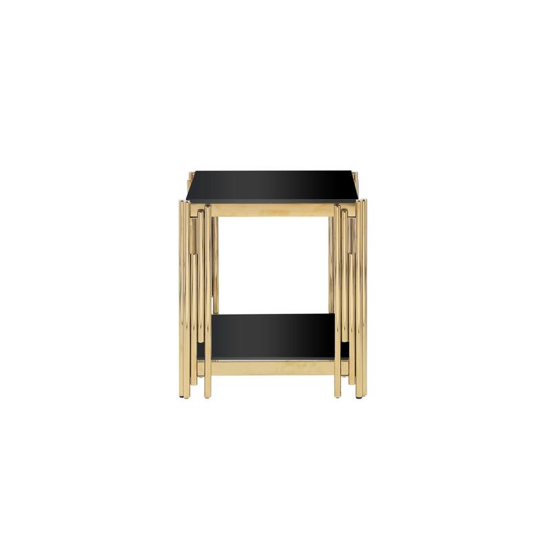20" Wide Square End Table with Black Glass Top, Golden Stainless Steel Tempered Glass End Table for Living Room&Bed Room