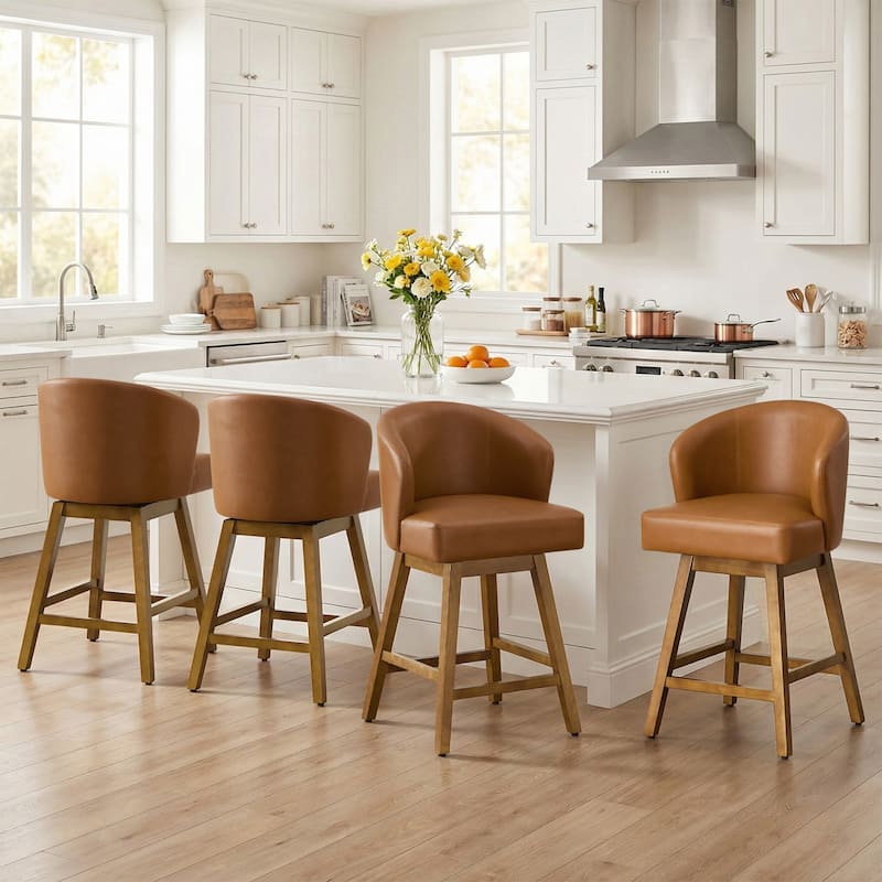 26 Inch Upholstered Swivel Counter Height Bar Stools with Back and Solid Wood Frame - 37.8"H x 20.9"W x 21.3"D