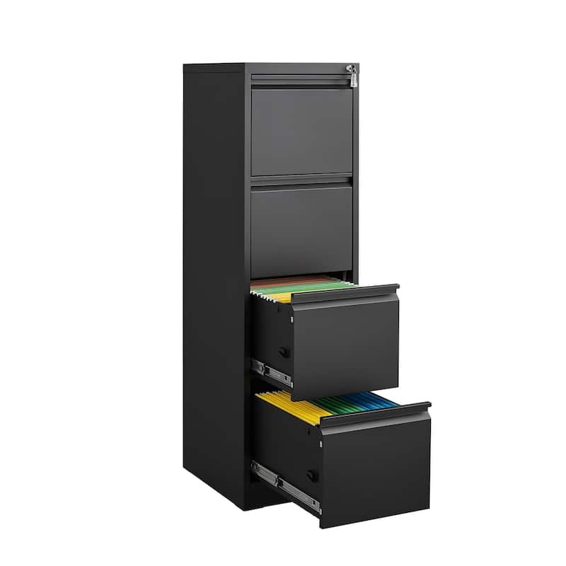 Modern Filing Cabinet, Vertical Filing Cabinet, Metal Filing Cabinet with 4 Drawers, for Home Office, Black