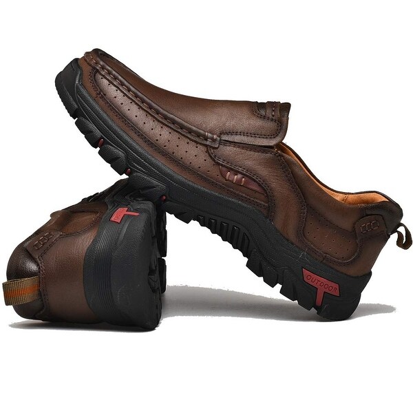 VENSHINE Mens Walking Shoes Leather Lightweight Breathable Casual Slip On Loafers
