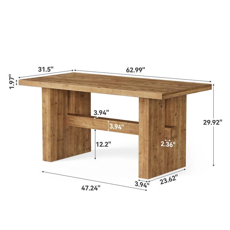 63 Inch Farmhouse Dining Table, Large Solid Wood Kitchen Table for 6