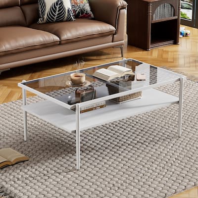 Rectangle Coffee Table with Tempered Glass Top