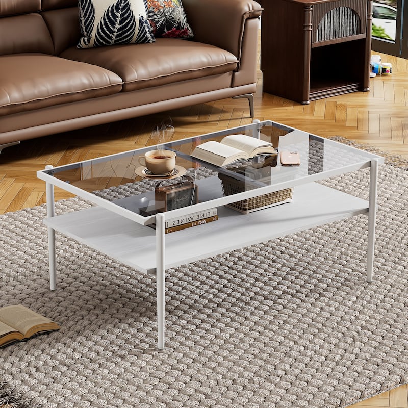 Rectangle Coffee Table with Tempered Glass top,Modern Table for Living Room