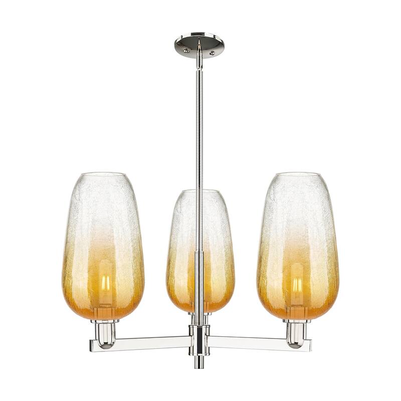 Innovations Lighting Downtown Urban - Brookhaven Flute - 3 Light 18" Stem Hung Chandelier - Polished Nickel/Amber