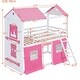 preview thumbnail 3 of 13, Twin Size Bunk Wood House Bed with Elegant Windows, Sills and Tent, Blue+White
