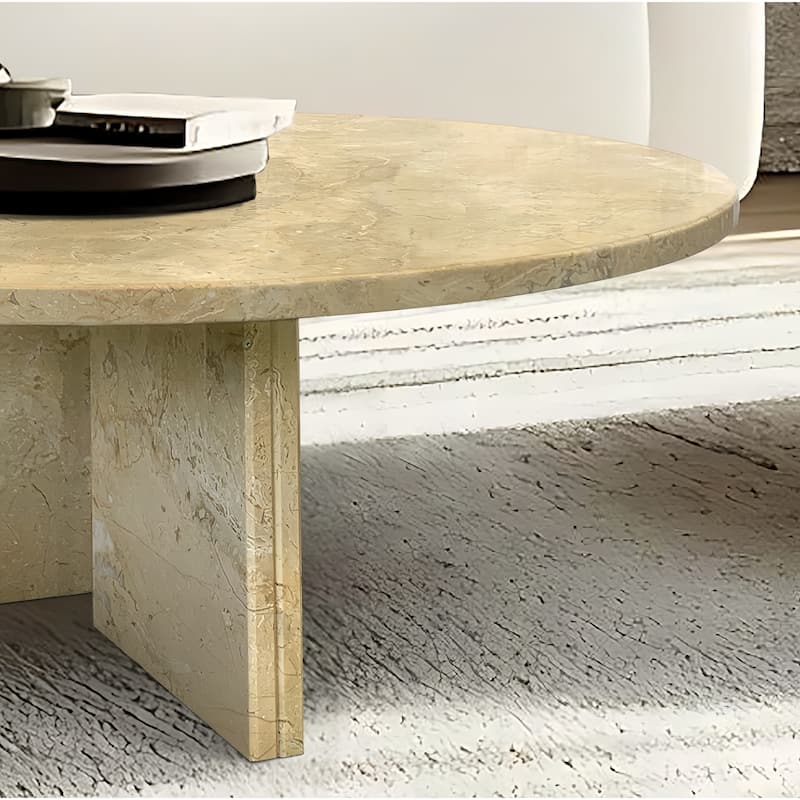 Roomfitters Marble Coffee Table Set, Round Living Room Tables, Solid Stone Modern Accent Table Set, Genuine Marble