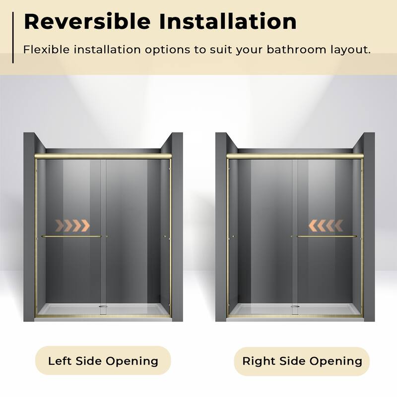 Elegant Double Sliding Shower Door 58.5-60 x 72" Width Cutting Guide Rail Adjustment Reversible installation