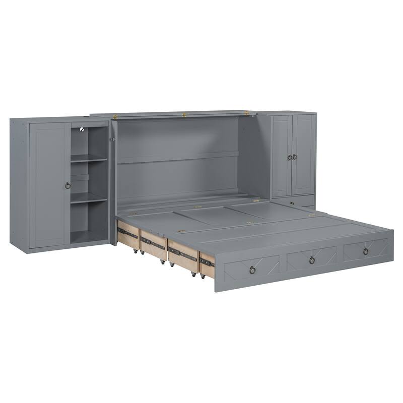 Queen Murphy Bed with USB, Wardrobes, Drawers