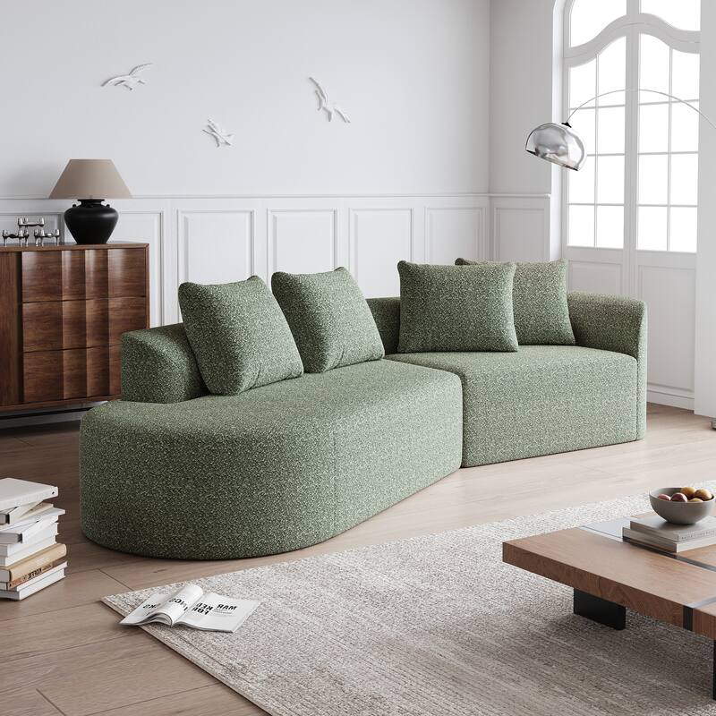 Upholstered Oversized Sectional Sofa, 112-Inch Chenille 4-Seater Extra Deep & Wide Seat Curved Cloud Couch with 4 Throw Pillows