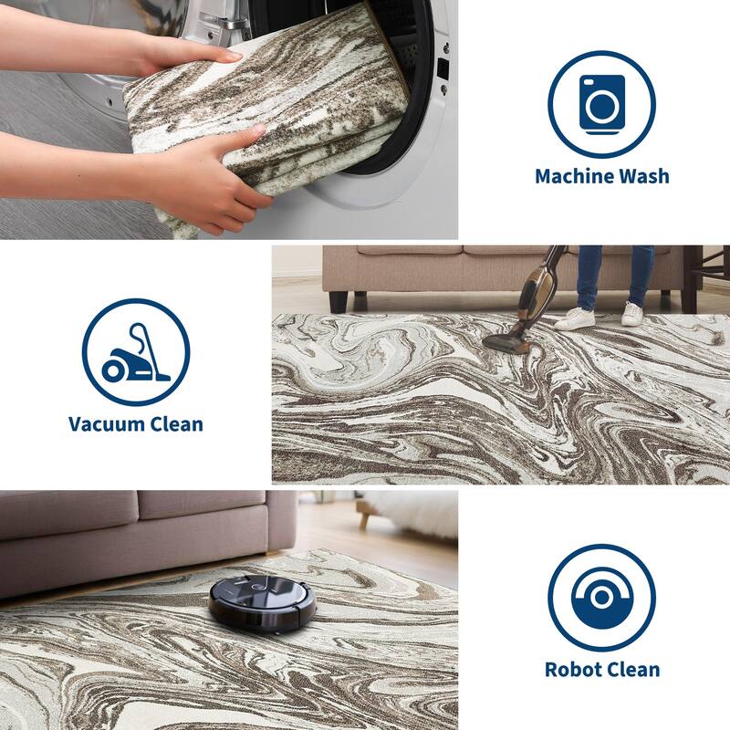 Washable Area Rugs for Living Room, Soft Modern Abstract Rug Non Slip Low Profile Carpets for Bedroom Dining Room