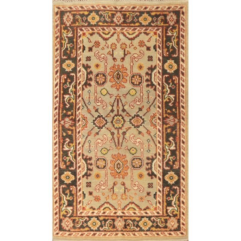 Hand-knotted Transitional Wool Carpet Beige Oushak Rug Floral Oriental Area Rug - 5' 2'' X 3' 0''