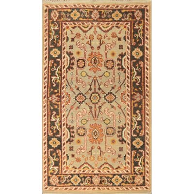 Hand-knotted Transitional Wool Carpet Beige Oushak Rug Floral Oriental Area Rug - 5' 2'' X 3' 0''