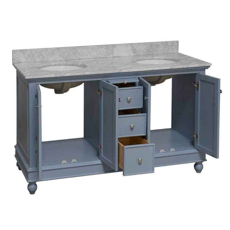 KitchenBathCollection Bella 60" Double Bathroom Vanity with Carrara Marble Top