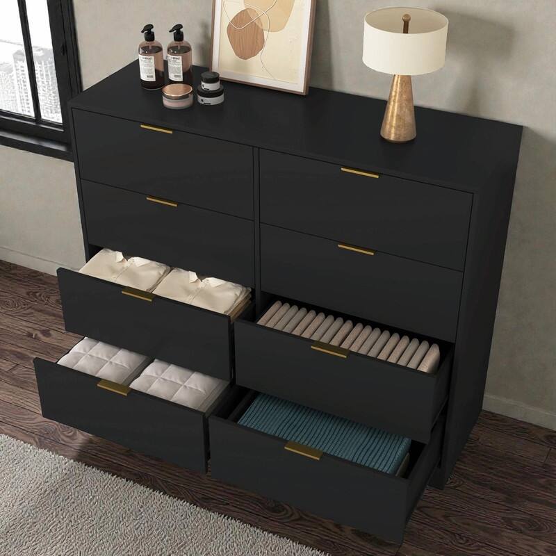 8-Drawer Tall Wood Dresser, Modern Handle-Free Storage Chest for Bedroom, Living Room or Hallway