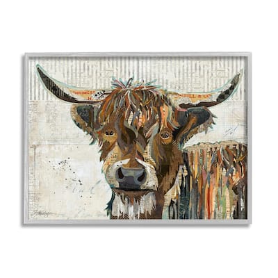Stupell Highland Cattle Cow Collage Portrait Framed Giclee Texturized Wall Art, Design By Traci Anderson