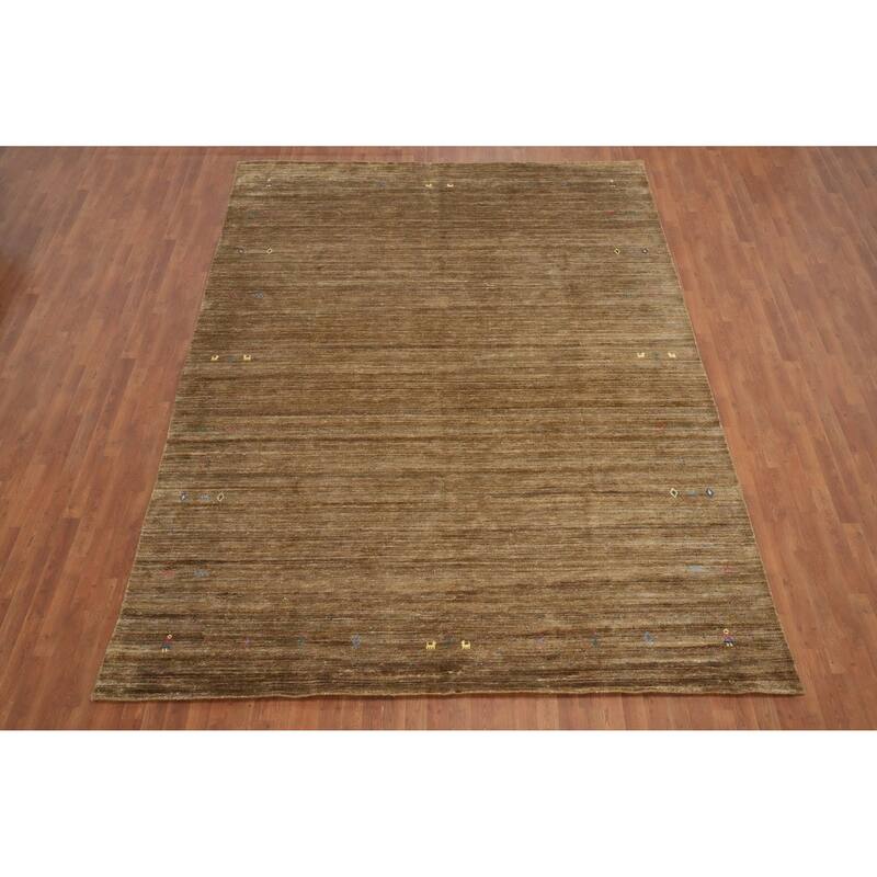 Hand Knotted Oriental Viscose Silk Carpet Tribal Animal Pictorial Yellow & Gold Gabbeh Area Rug - 11' 11'' X 8' 11''