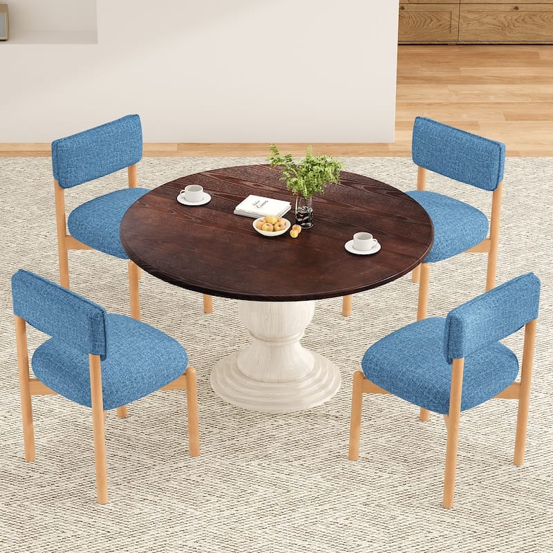 Modern Wooden Blended Linen Dining Chair (Set of 2)