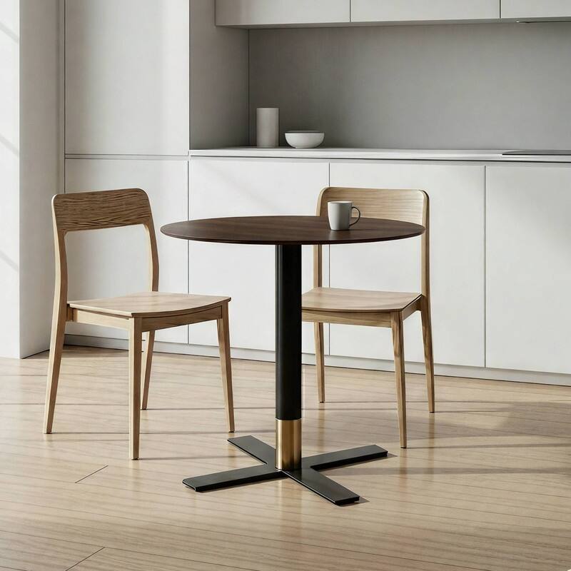 Vail Round Dining Table with 27 in. MDF Tabletop in Black Stainless Steel Cross Legs with Gold Accent Base Kitchen Table