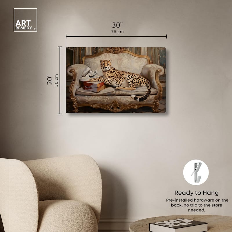 Lounging Sneaker Cheetah Canvas by Art Remedy, Gallery Wrapped