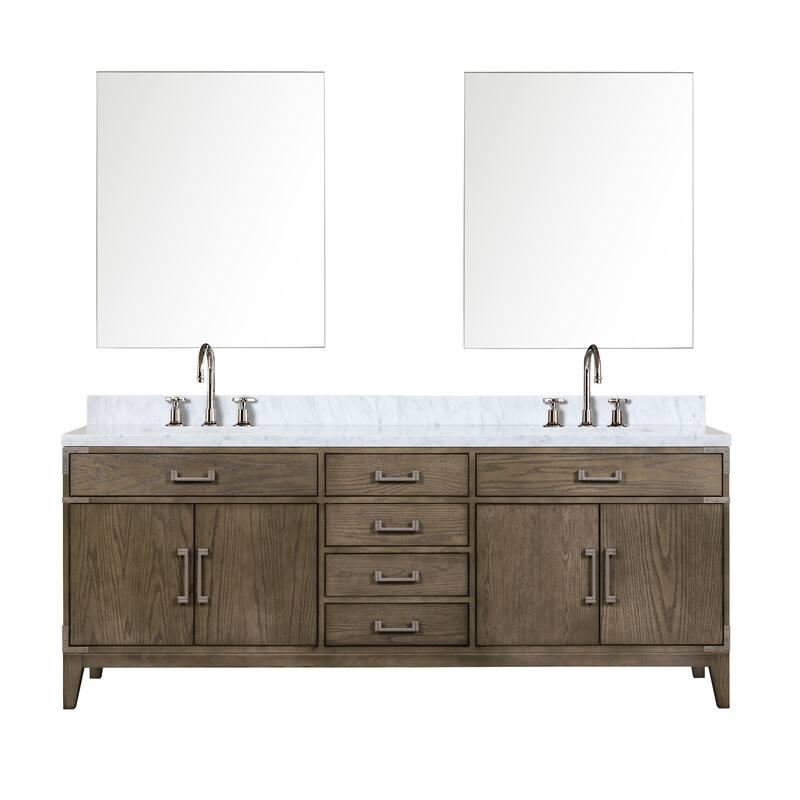 Lexora Laurel Bath Vanity, Carrara Marble Top, Faucet Set, and Mirror
