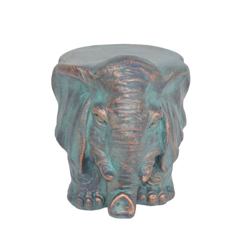 Roomfitters Elephant Garden Stool, Weather-Resistant Lightweight Concrete Decorative Accent Table, Bronze