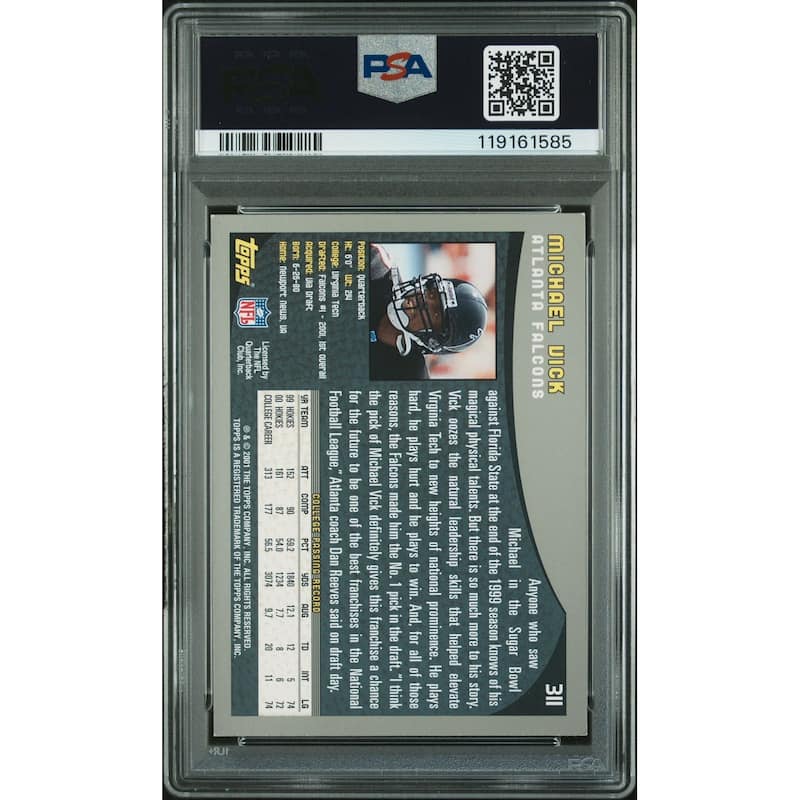 Michael Vick 2001 Topps Signed Football Rookie Card #311 Auto Graded PSA 10 Cert # 119161585 - 8' x 11'