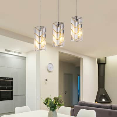 3-Pack Modern Crystal Pendant Lights Adjustable Hanging Lamps for Dining Room Kitchen Island, and Living Room in Chrome Finish