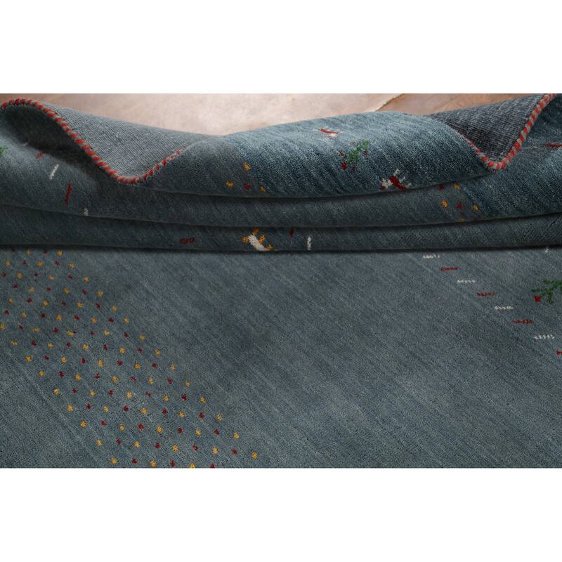 Blue Gray Gabbeh Indian Area Rug Hand-Knotted Wool Carpet - 6'8"x 9'8"