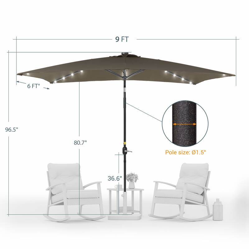 LIVOOSUN 6x9Ft LED Patio Umbrella Weather Resistant Table Umbrella