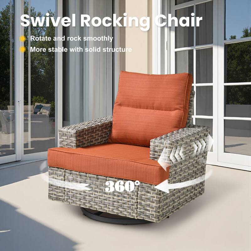 XIZZI 9-Piece Outdoor Patio Furniture Swivel Chair Set with Fire Pit