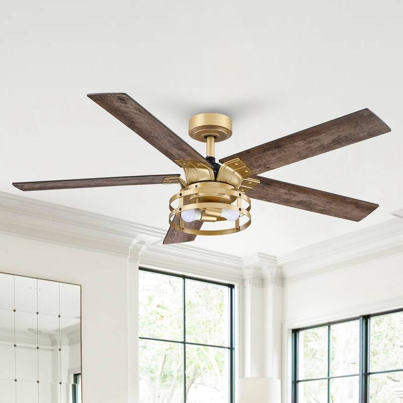 52" Gold Metal Reversible 5-Blade LED Ceiling Fan with Remote