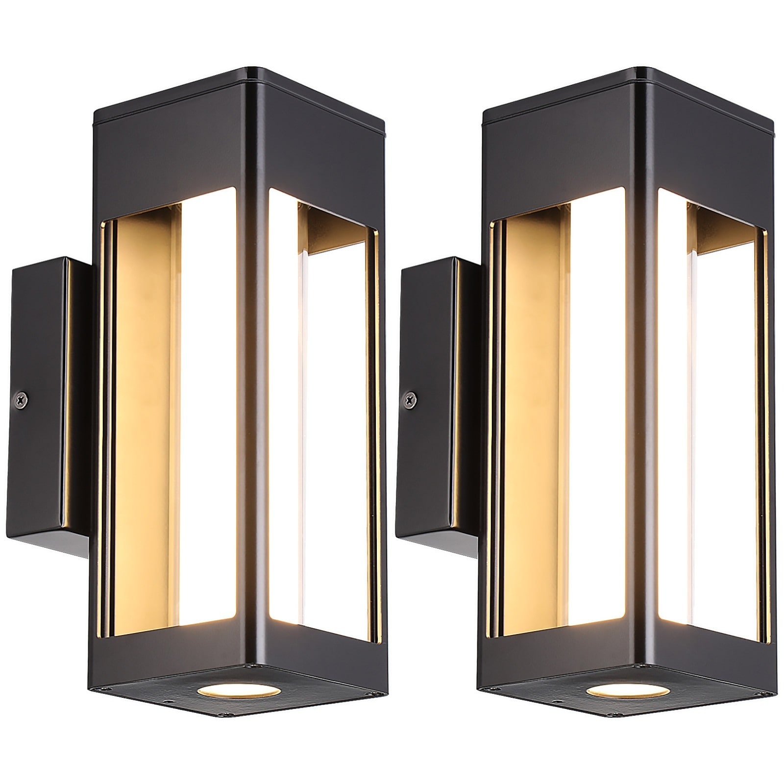 8W LED Wall Sconce Light with Milky Glass, 3000K Warm White Porch Light, Black - 2 Pack