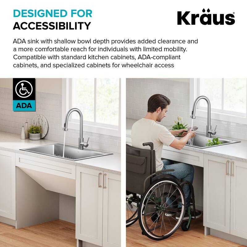 KRAUS Fairlane Drop In Top Mount 18 Gauge Stainless Steel Kitchen Sink