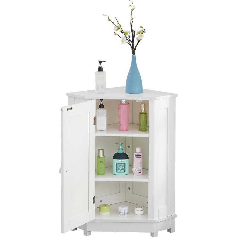 Bathroom Cabinet Triangle Corner Storage Cabinet with Adjustable Shelf Modern Style MDF Board