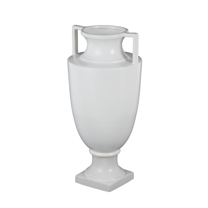 White Ceramic Fluted Urn Shaped Decorative Vase with Handles