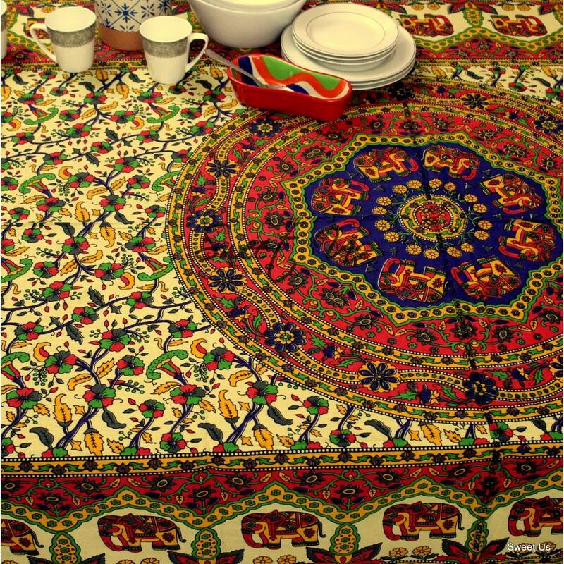 Cotton Secret Elephant Floral Tablecloth Rectangle - 54 x 84 in