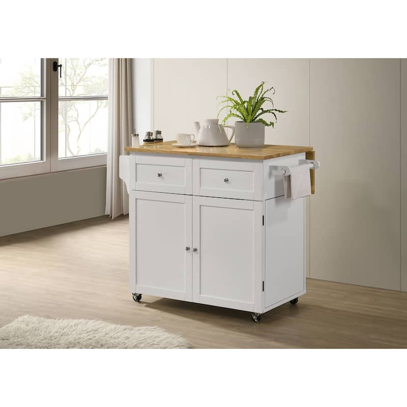 Jalen 3-door Kitchen Cart with Casters Natural Brown and White