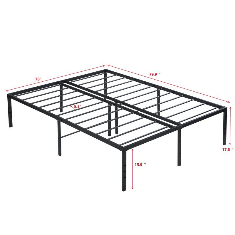 King Size Metal Bed Frame, Heavy Duty Metal Bed Frame w/Storage Space