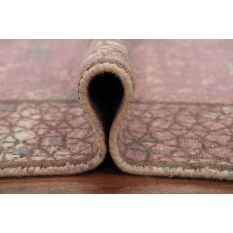 Hand Knotted Oriental Viscose Silk Carpet Modern Pictorial Pink Abstract Area Rug - 7' 9'' X 5' 4''