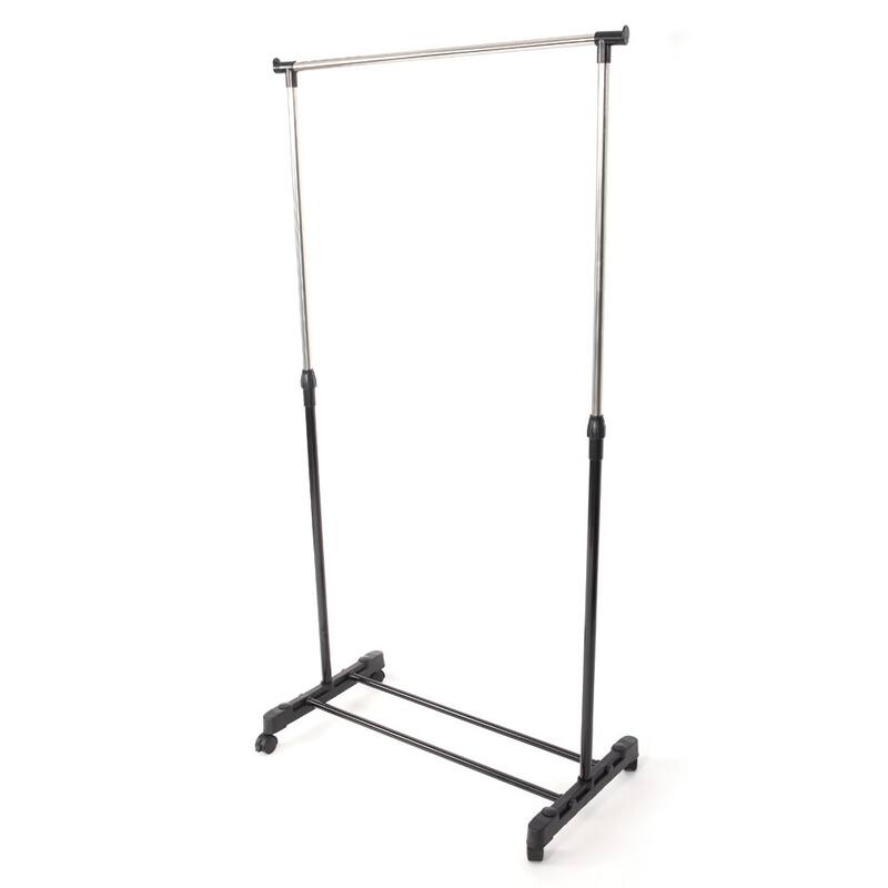 Single/Double-bar Vertical & Horizontal Stretching Stand Clothes Rack with Shoe Shelf Black & Silver