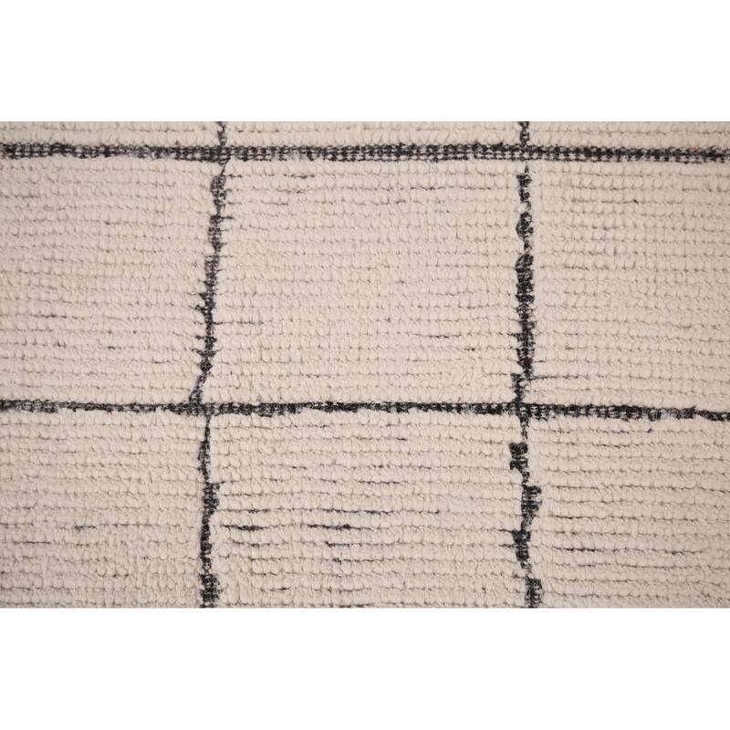 Checkered Moroccan Oriental Area Rug Hand-Knotted Wool Carpet - 8'11" x 12'9"