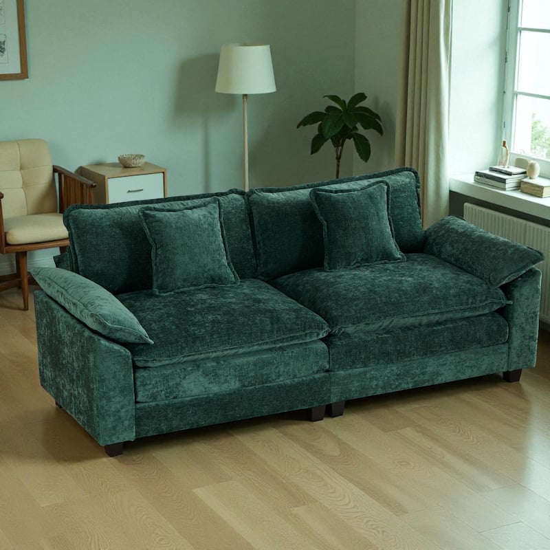 Modern Chenille Loveseat with Wide Armrests, Modular Small Couch for Living Room & Apartment, Double-Layer Cushion Comfort