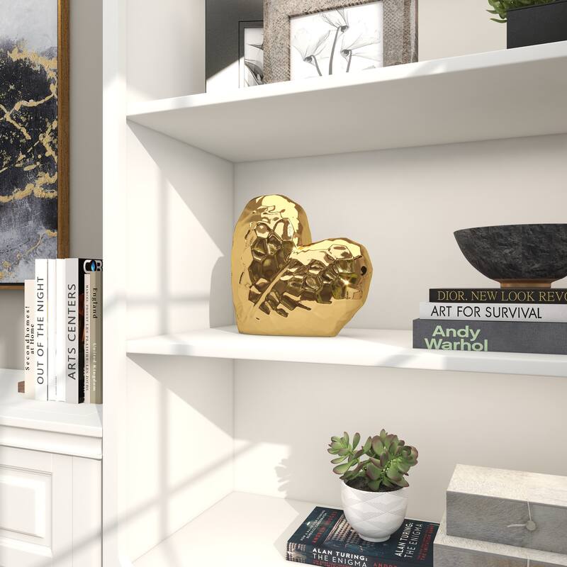 Gold, Black, Silver or White Porcelain Ceramic Dimensional Angled Origami Inspired Heart Decorative Sculpture